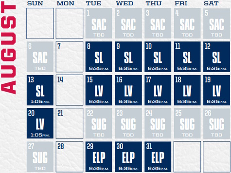 Reno Aces baseball game schedule - August, 2023