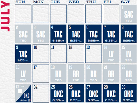 Reno Aces baseball game schedule - July, 2023