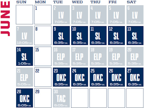 Reno Aces baseball game schedule - June, 2026