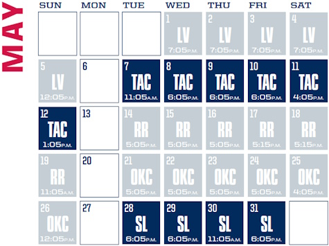 Reno Aces baseball game schedule - May, 2024