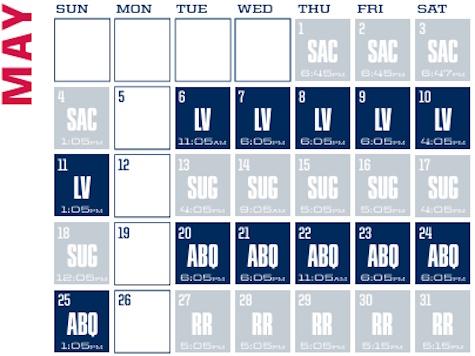 Reno Aces baseball game schedule - May, 2025