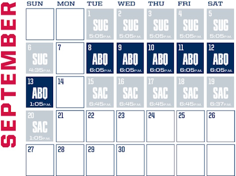 Reno Aces baseball game schedule - September, 2026