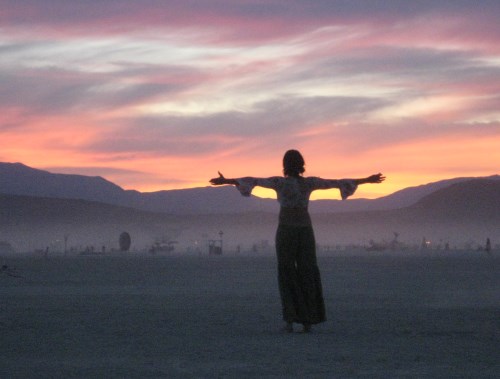 Sunset at Burning Man, on the Black Rock Playa, Black Rock City, Nevada, NV
