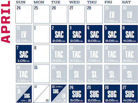 Reno Aces baseball game schedule - April, 2024