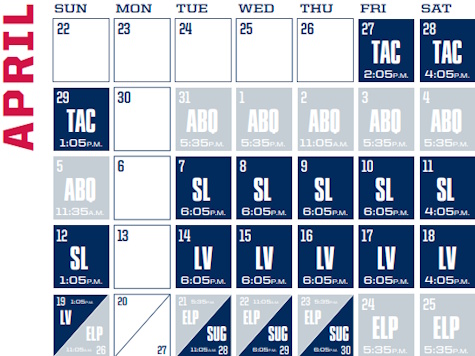 Reno Aces baseball game schedule - April, 2026
