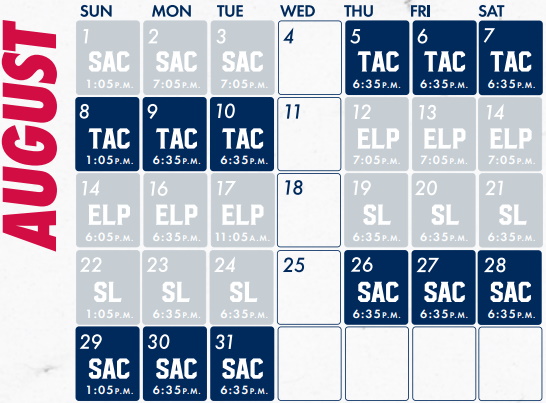 Reno Aces Schedule 2022 Reno Aces Baseball Game Schedule - August, 2021