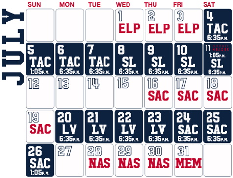 Reno Aces Baseball Game Schedule - July, 2020