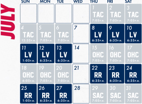 Reno Aces baseball game schedule - July, 2021