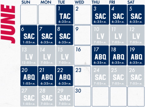 Reno Aces baseball game schedule - June, 2021