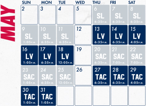 Reno Aces baseball game schedule - May, 2021