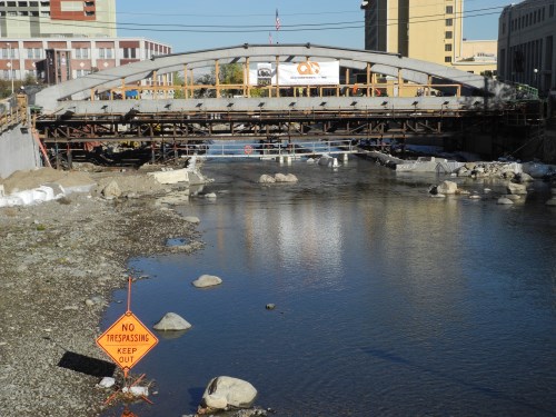 Virginia Street Bridge new arches in place across the Truckee River, Reno, Nevada